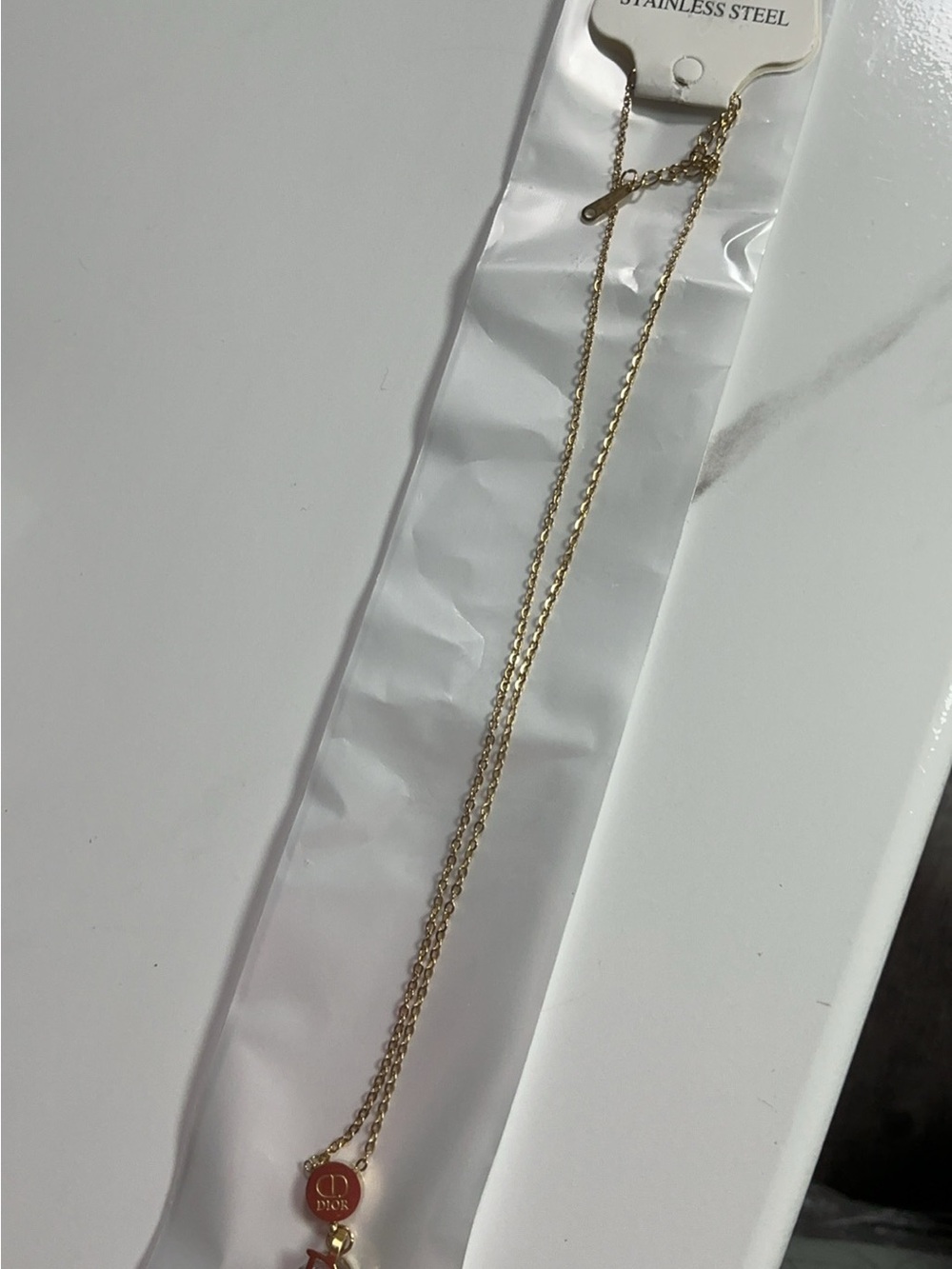 Gold-Tone Logo Pendant Necklace with Double Chain